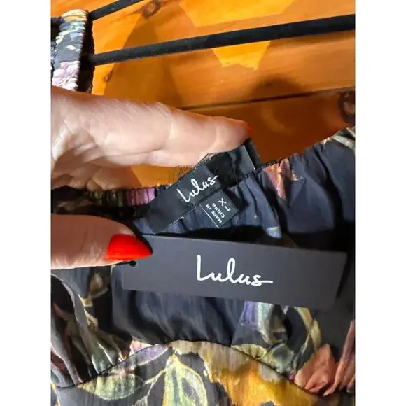 NWT Lulus Adorable Tendencies Dark Grey Floral Puff Sleeve Midi Dress Party XL - Picture 7 of 9